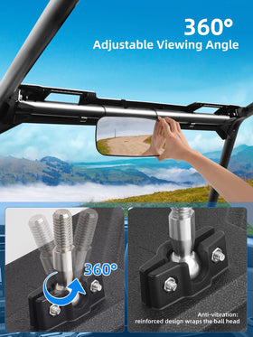 ZIDIYORUO mirror installed inside Polaris Ranger showing clear rear view benefit