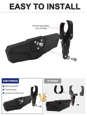 ZIDIYORUO mirror beside a roll bar to show fit and scale for 1.5"–2" tubes