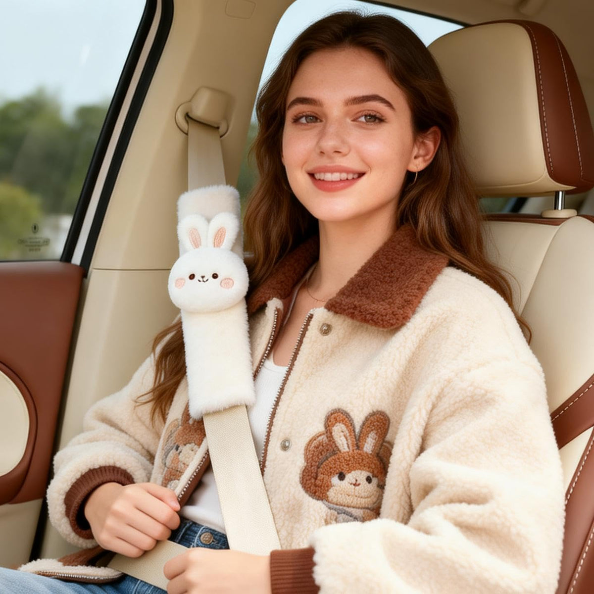 Zigihos child smiling wearing seat belt cover demonstrating kid-friendly appeal