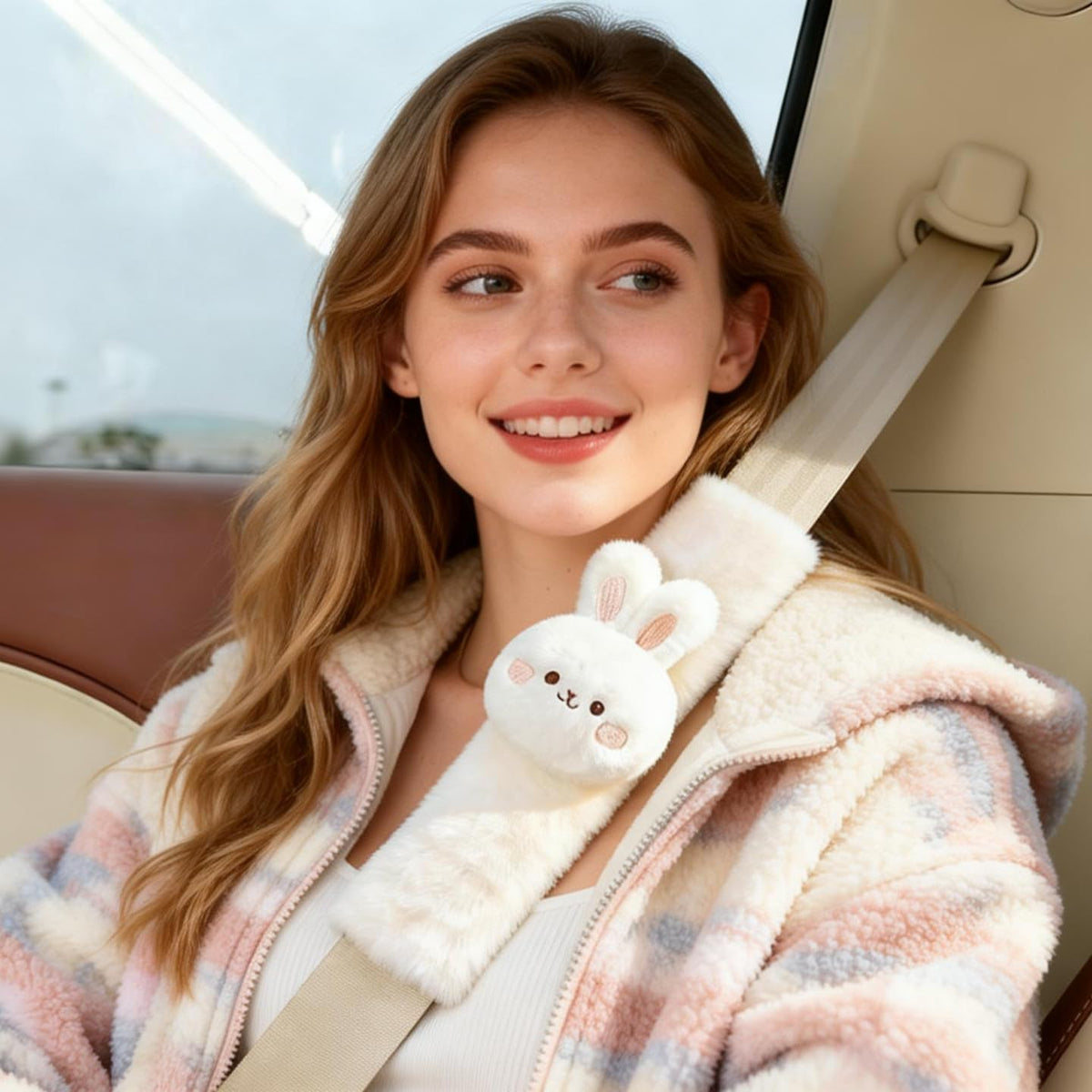 Zigihos seat belt cover installed in car improving shoulder comfort on drives
