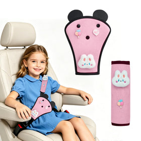 Zigihos front view of bunny seatbelt pads showing playful design and easy fit benefit
