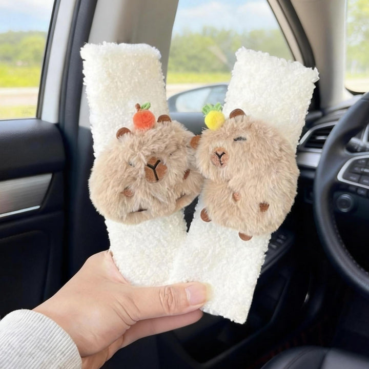Zigihos front view of capybara seatbelt cover showing cute design and comfort