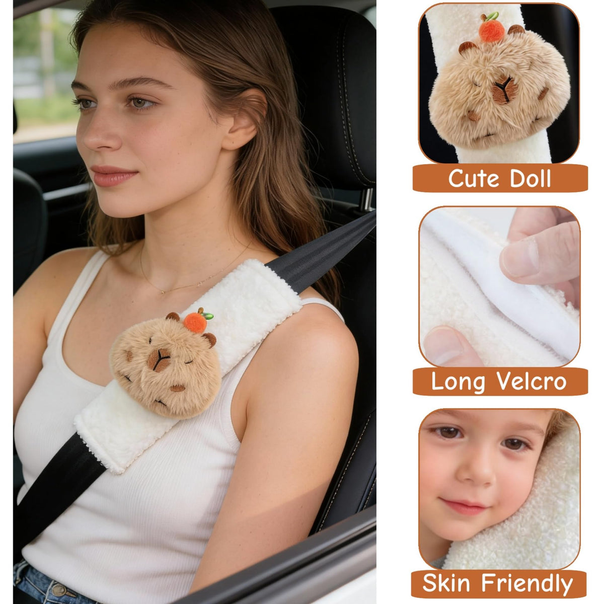 Zigihos seatbelt pad attached in car providing cushioned shoulder support
