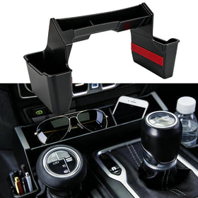 Zihvfzu front view console tray installed in Jeep showing clean organization