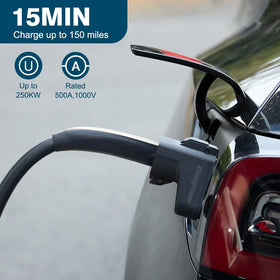 ziirongpower adapter installed on Tesla charge cable demonstrating secure connection for fast charging