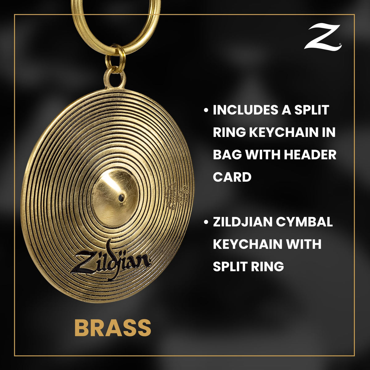 Zildjian keychain clipped to backpack for quick gear identification