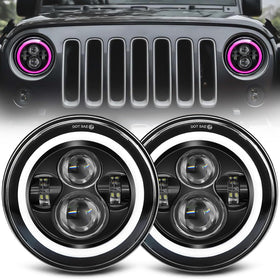 ZIMABLUE front view of 7-inch headlight showing bright beams and halo for improved visibility