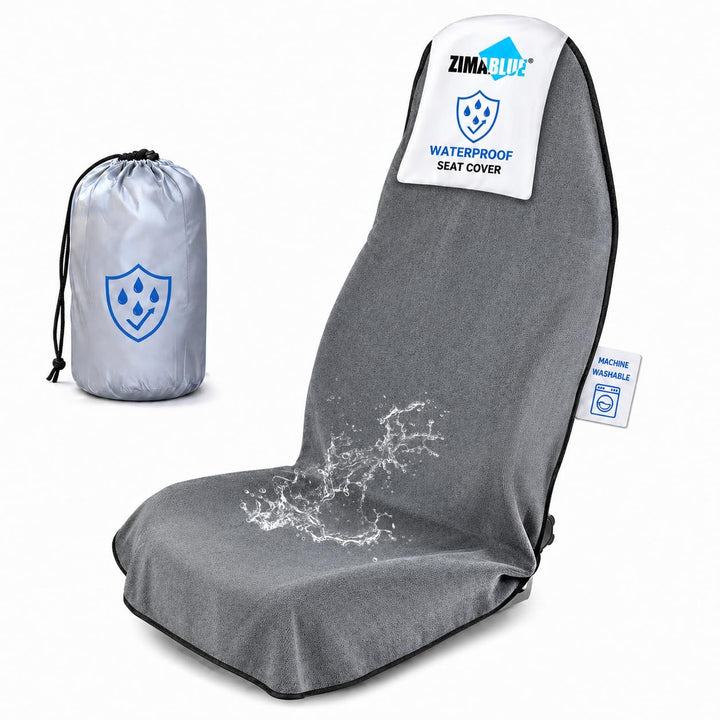ZIMABLUE front view of gray seat cover showing protective fit and clean look