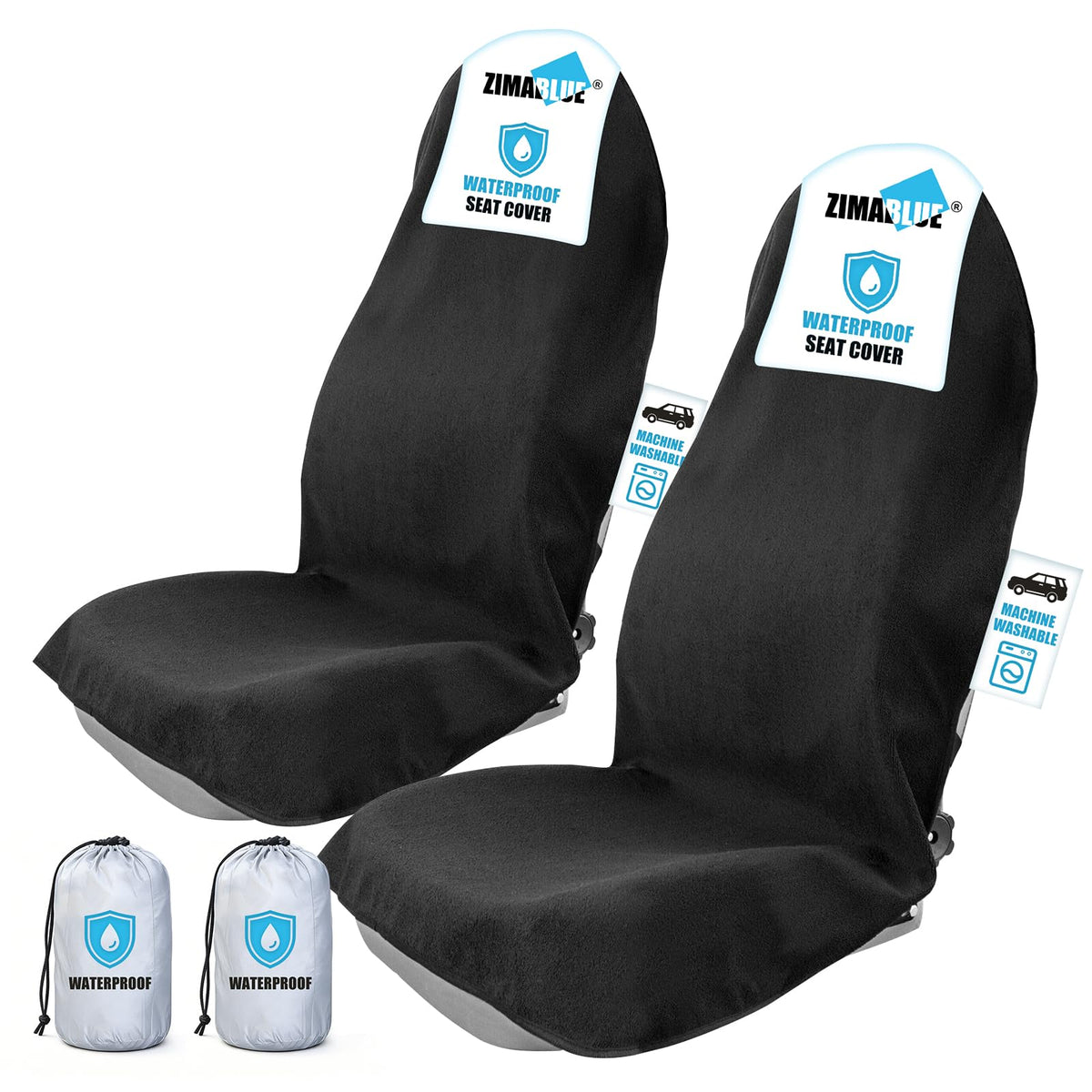 ZIMABLUE front view of packaged two-pack seat covers showing durable protection