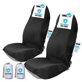 ZIMABLUE front view of packaged two-pack seat covers showing durable protection