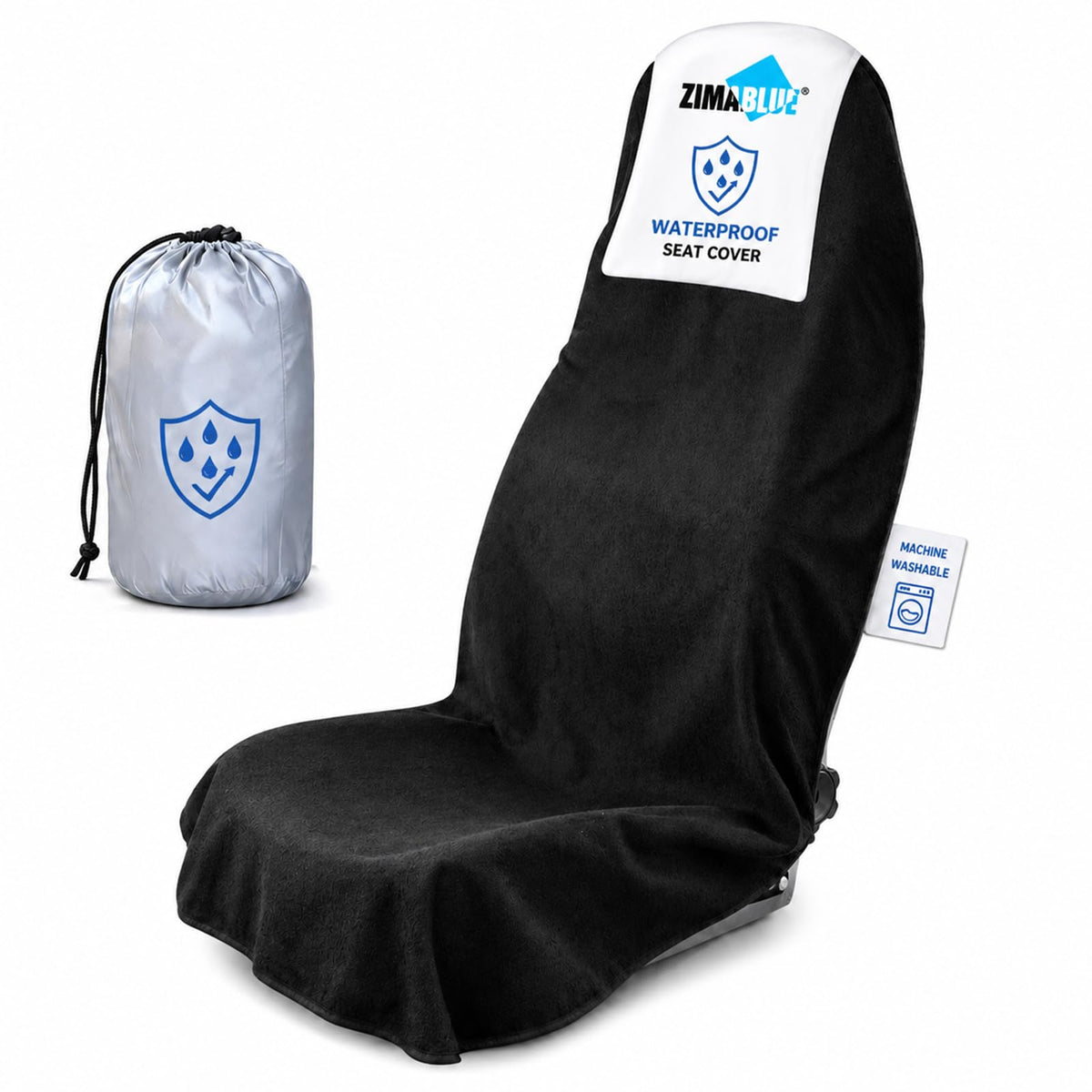 ZIMABLUE front view of seat cover showing full protection and easy fit