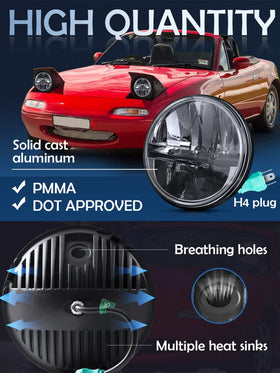 ZIMABLUE headlight beside ruler showing 7-inch scale and accurate fitment benefit