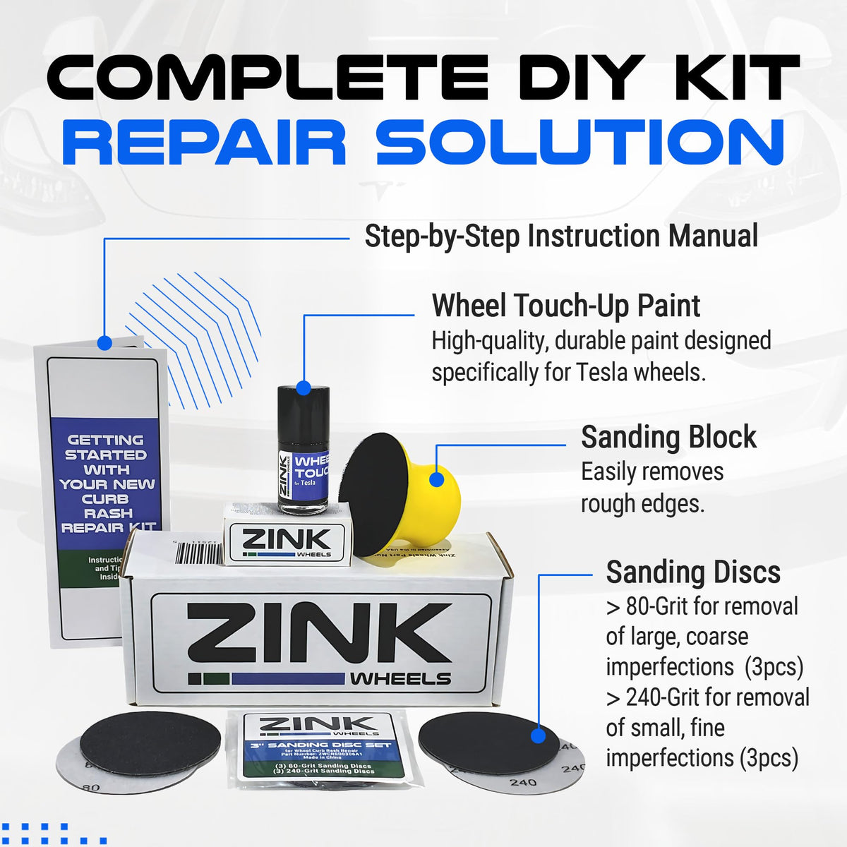 Zink Wheels paint being applied to a Tesla rim demonstrating DIY fix