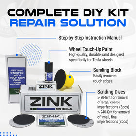 Zink Wheels paint being applied to a Tesla rim demonstrating DIY fix