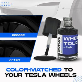 Zink Wheels applying paint to Model Y rim during repair showing clean finish