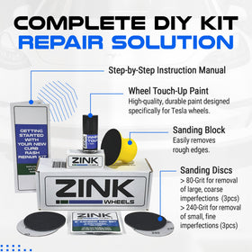 Zink Wheels before-and-after rim comparison demonstrating visible scuff concealment