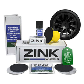 Zink Wheels front packaging for Model Y 20-inch showing kit benefits