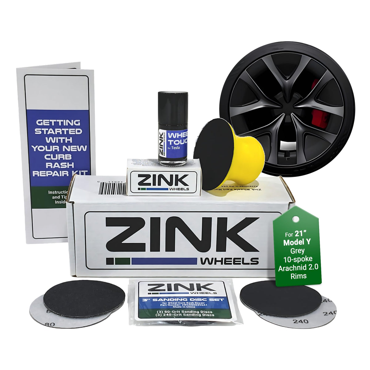 Zink Wheels front packaging showing kit components and Tesla fitment benefit