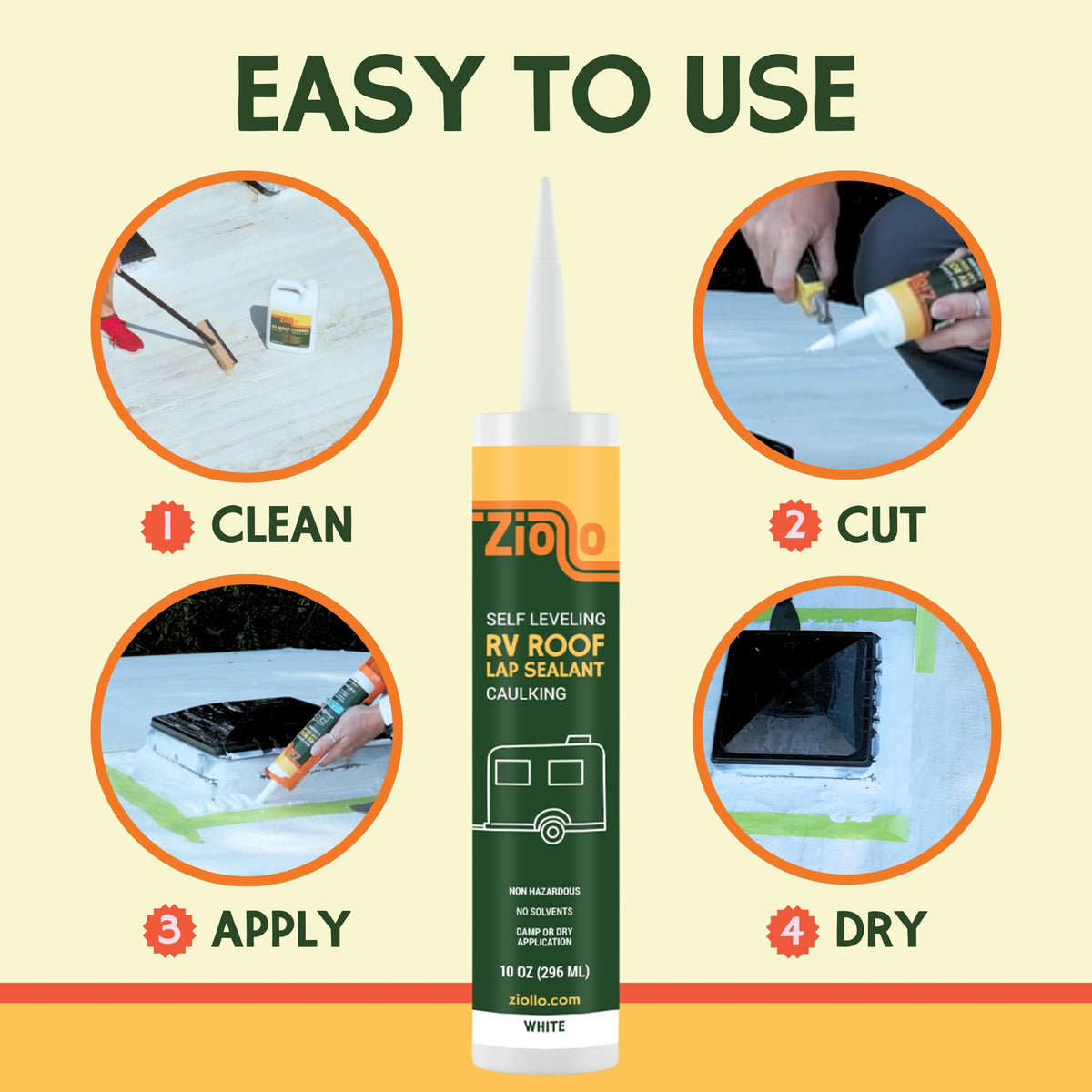 Ziollo being applied around an RV vent sealing leaks and preventing water