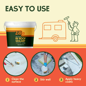 Ziollo being applied with roller on RV roof offering quick, even waterproofing