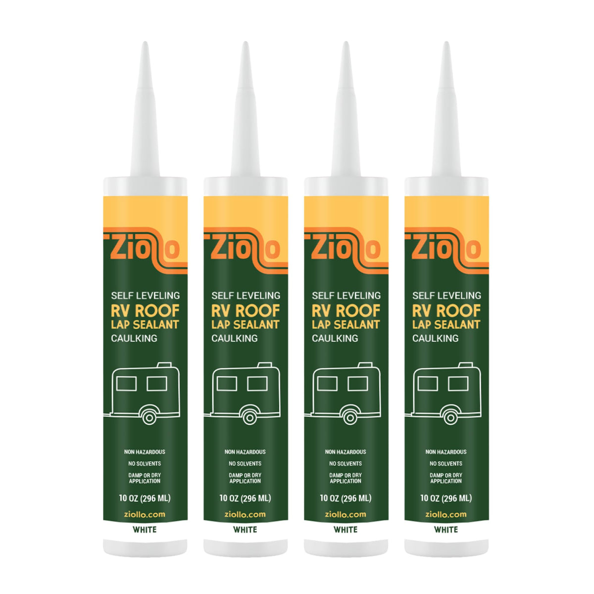 Ziollo front tube view showing label and ready-to-use white sealant benefit: clear identification