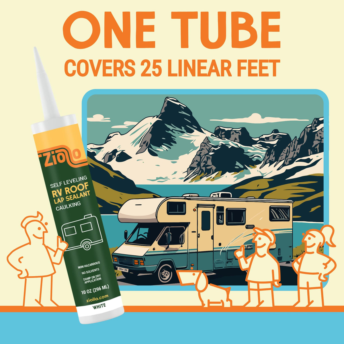 Ziollo used on an RV roof in campsite setting showing durable outdoor protection benefit