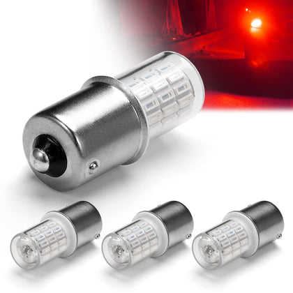 Ziomitus 1156 BA15S front view showing red lens and compact design for bright visibility