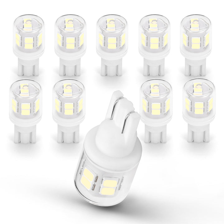 Ziomitus front view of 10-pack T10 bulbs showing packaging and count, clear replacement benefit