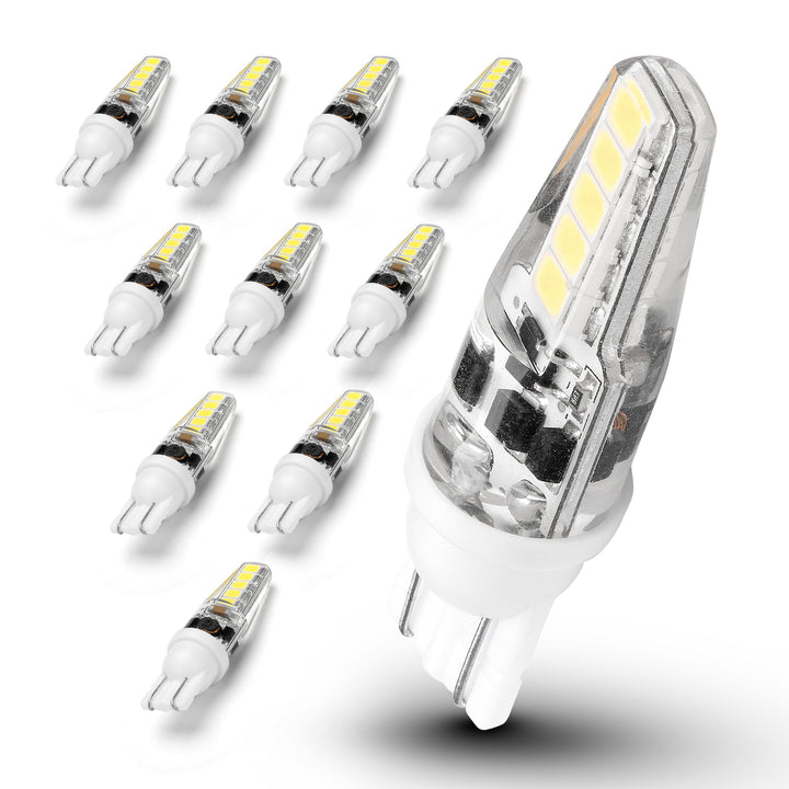 Ziomitus front packaging showing 10-pack T10 LEDs and contents, clear product benefit