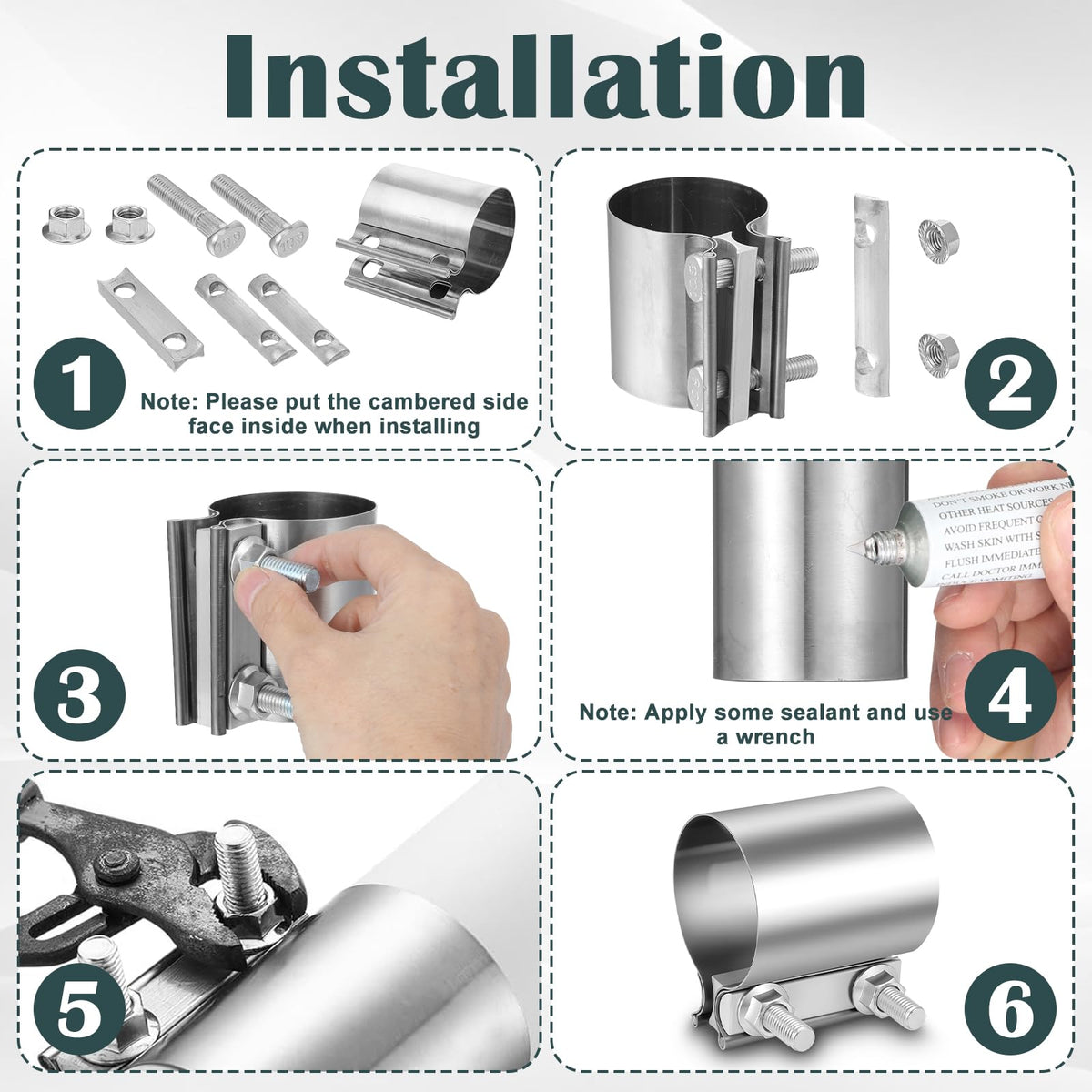 zisiueel clamp mounted on exhaust pipe demonstrating leak reduction and ease of use