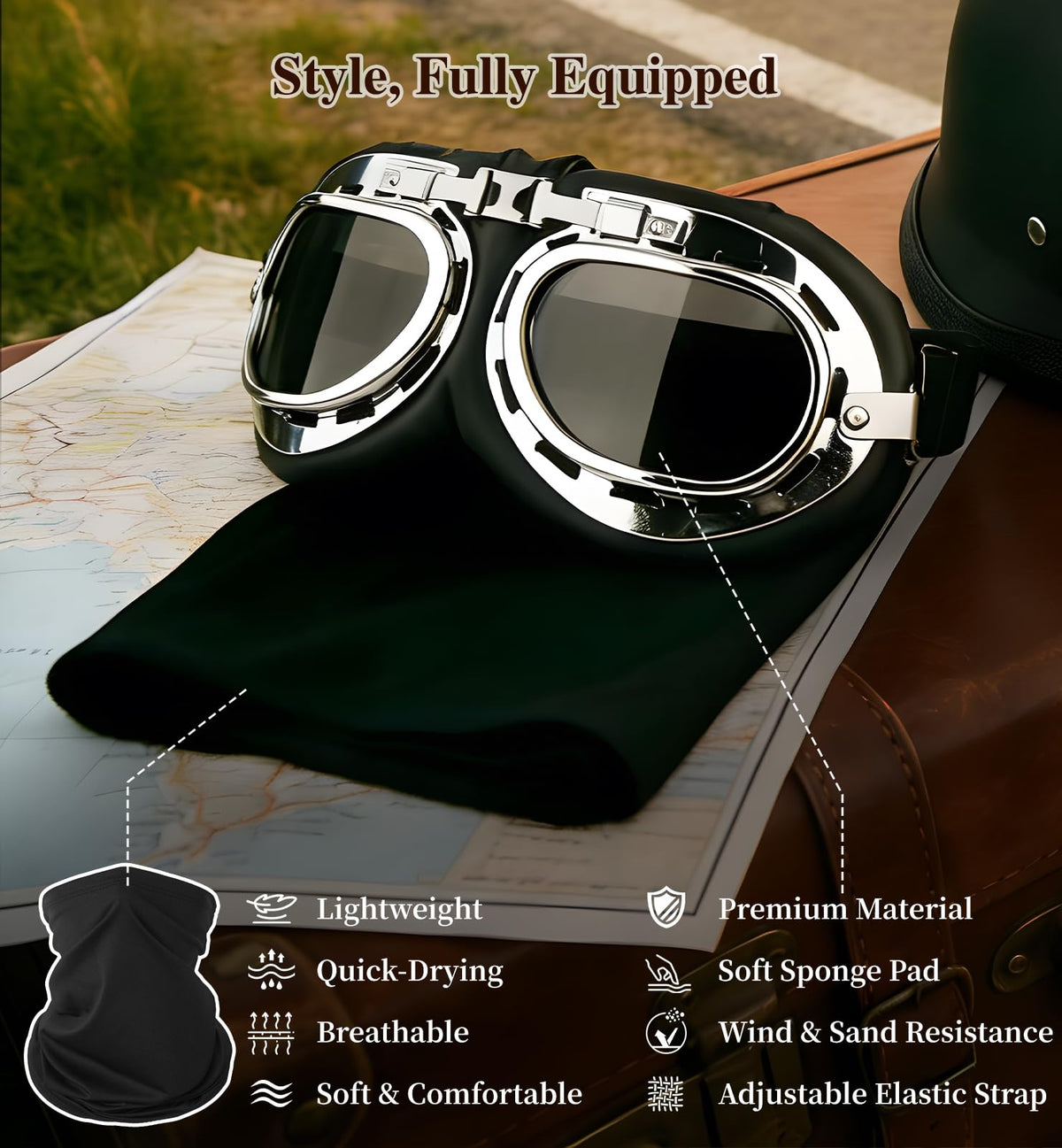 ZIYOGIFT goggles and visor set displayed for vintage style and improved eye protection