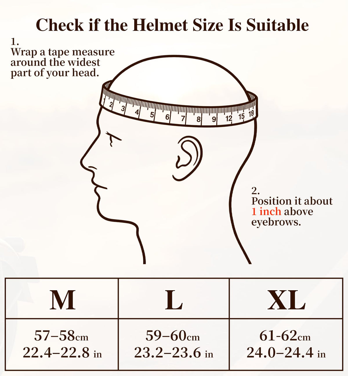 ZIYOGIFT helmet scale with ruler illustrating size L fit and lightweight design