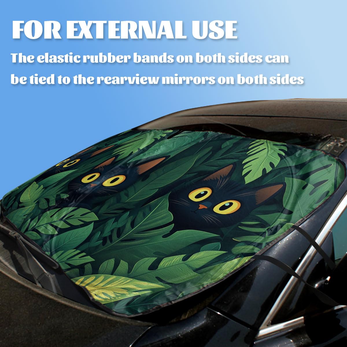 ZJCYBF sun shield installed in car windshield demonstrating quick pop-up cooling benefit