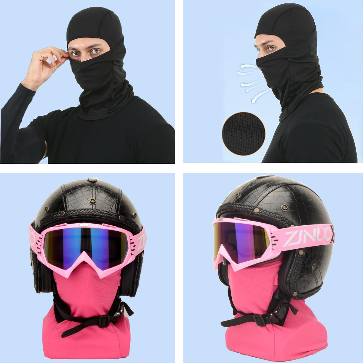 ZJNUO balaclava fabric texture closeup showing breathable quick-dry benefit