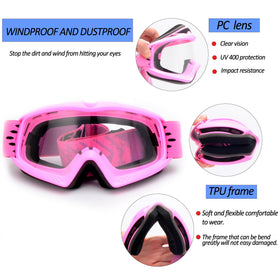 ZJNUO child wearing pink goggles during off-road ride for clear vision