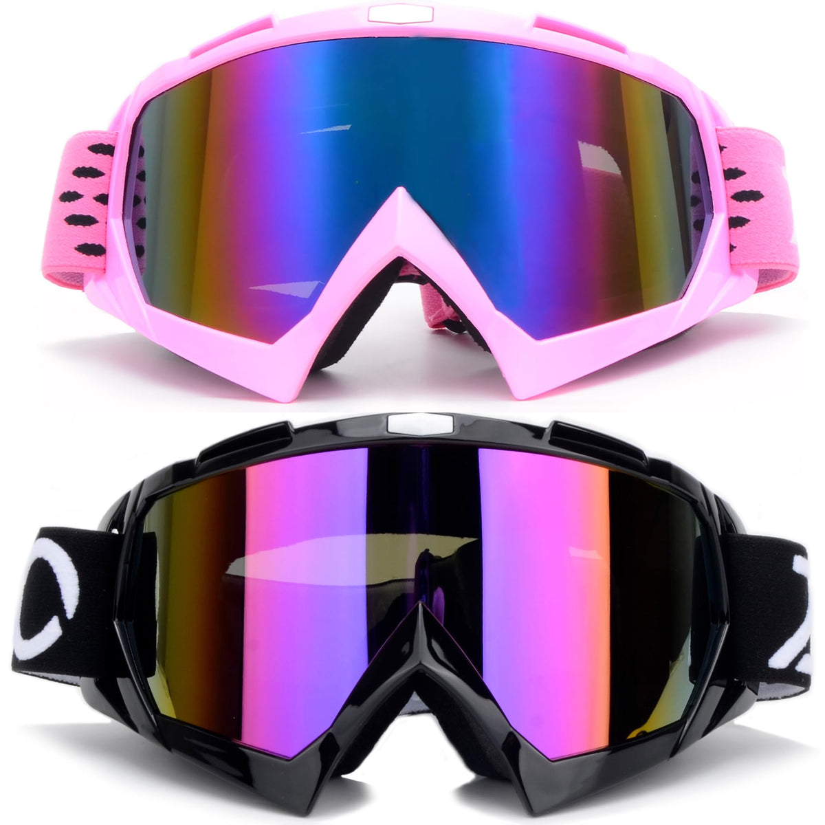 ZJNUO front view of pink and black two-pack goggles showing design and colors