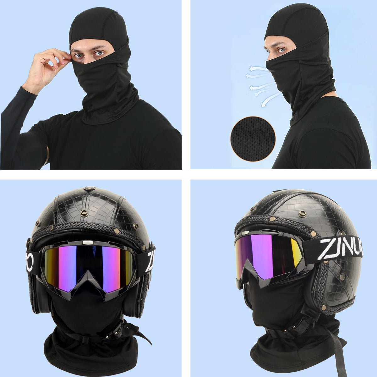 ZJNUO goggles worn by motorcycle rider, clear vision and wind protection