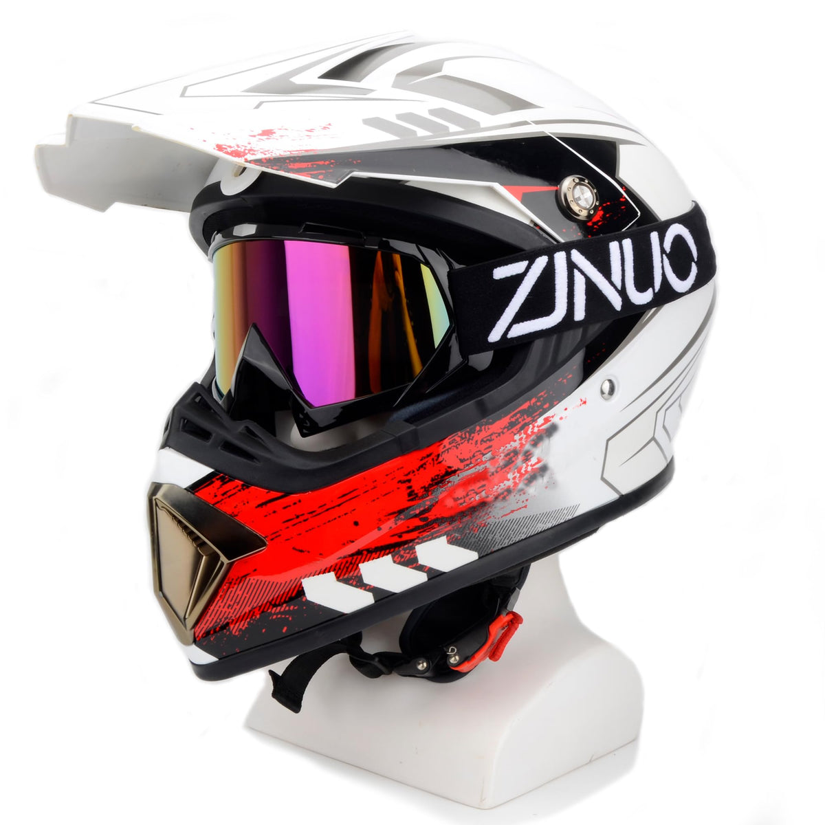 ZJNUO goggles mounted on a motocross helmet showing helmet compatibility