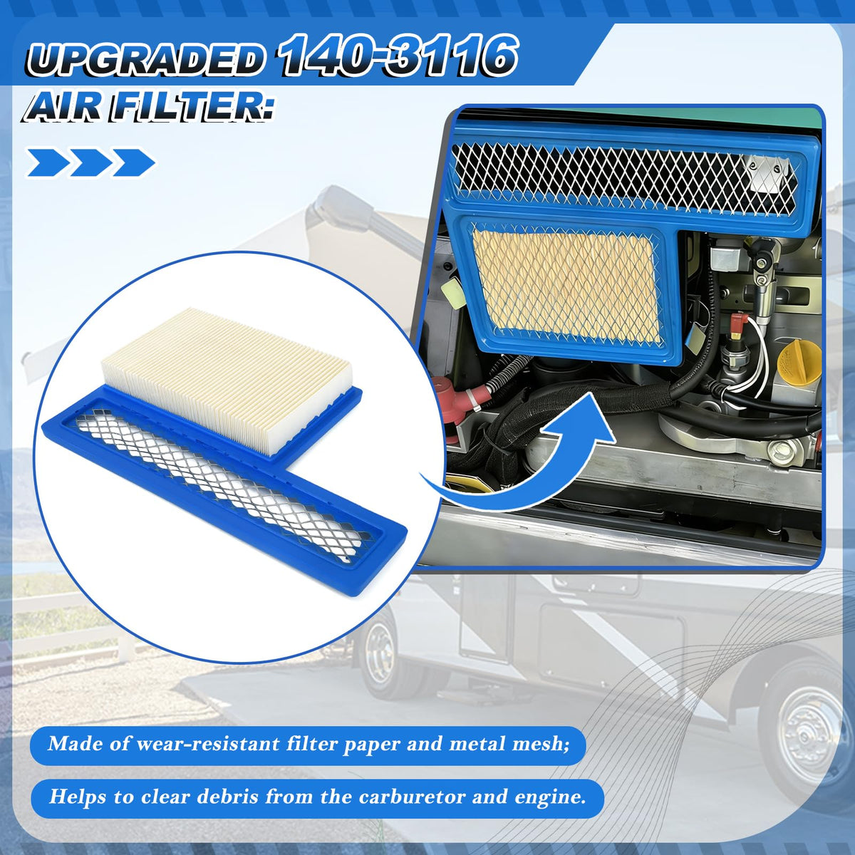 ZJTBLL air filter 140-3116 detail highlighting improved intake cleanliness