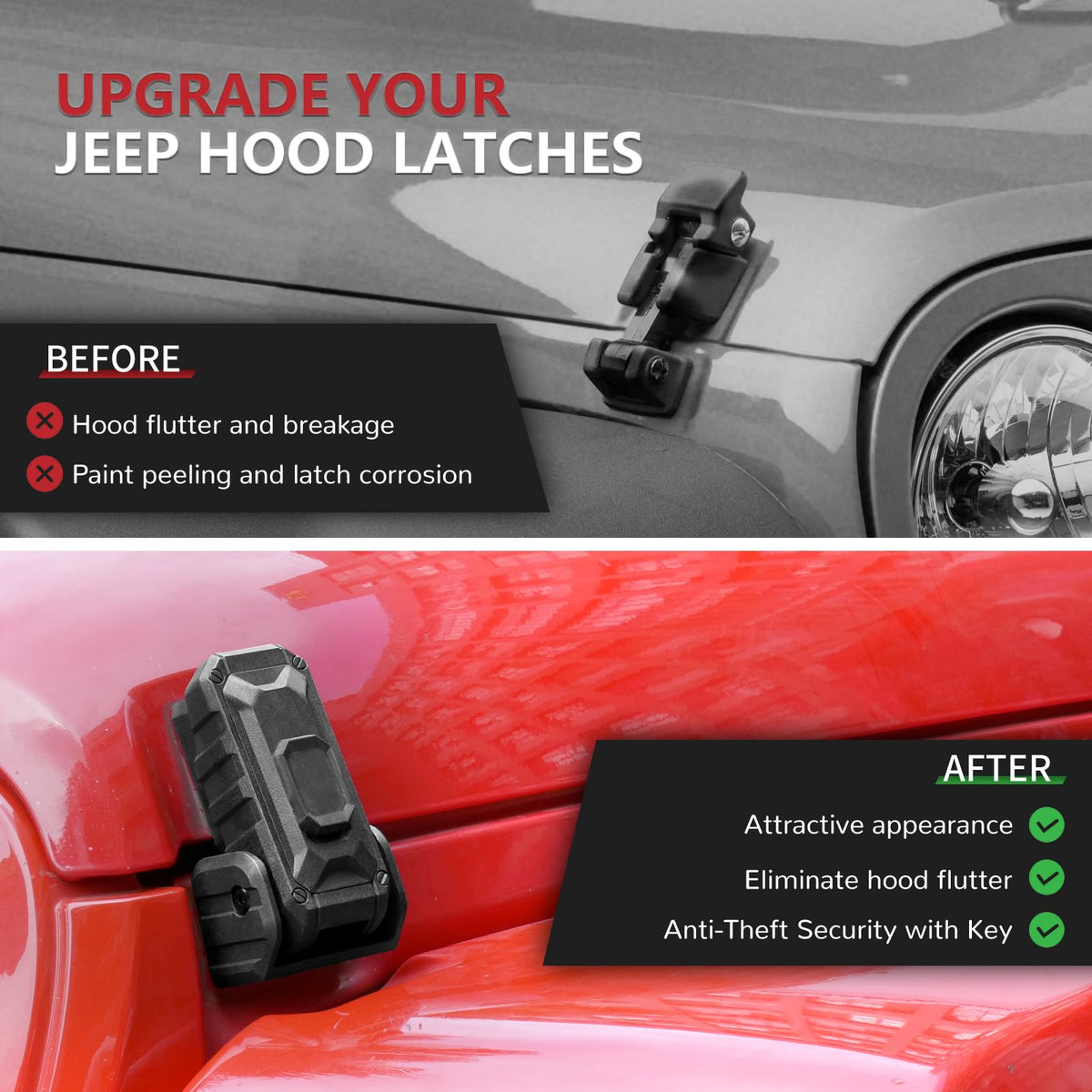 ZKJAYOE latch mounted on Jeep Wrangler JK demonstrating secure fit
