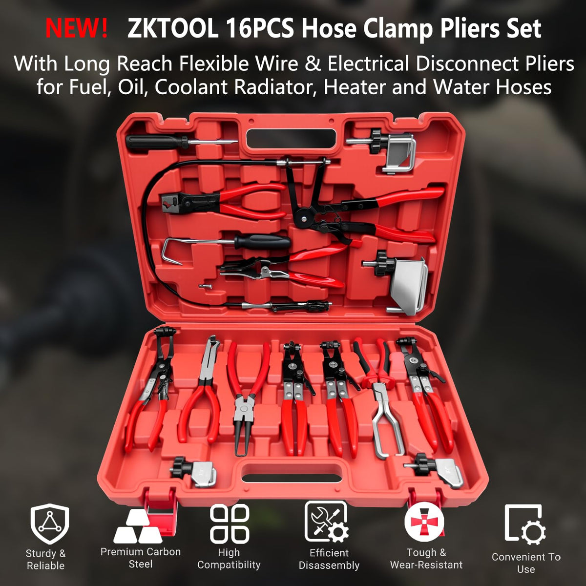 ZKTOOL flexible cable pliers close-up, demonstrating reach for tight spaces