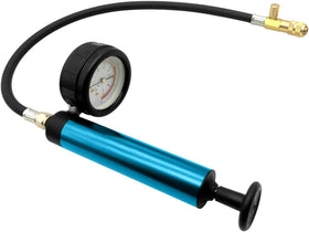 ZKTOOL front view of aluminum pump and gauge showing compact durability and portability