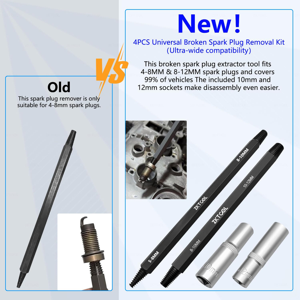 ZKTOOL extractor inserted into a broken spark plug demonstrating safe removal