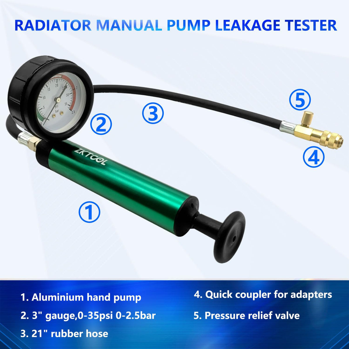 ZKTOOL in a garage testing a car radiator for fast leak detection and ease of use