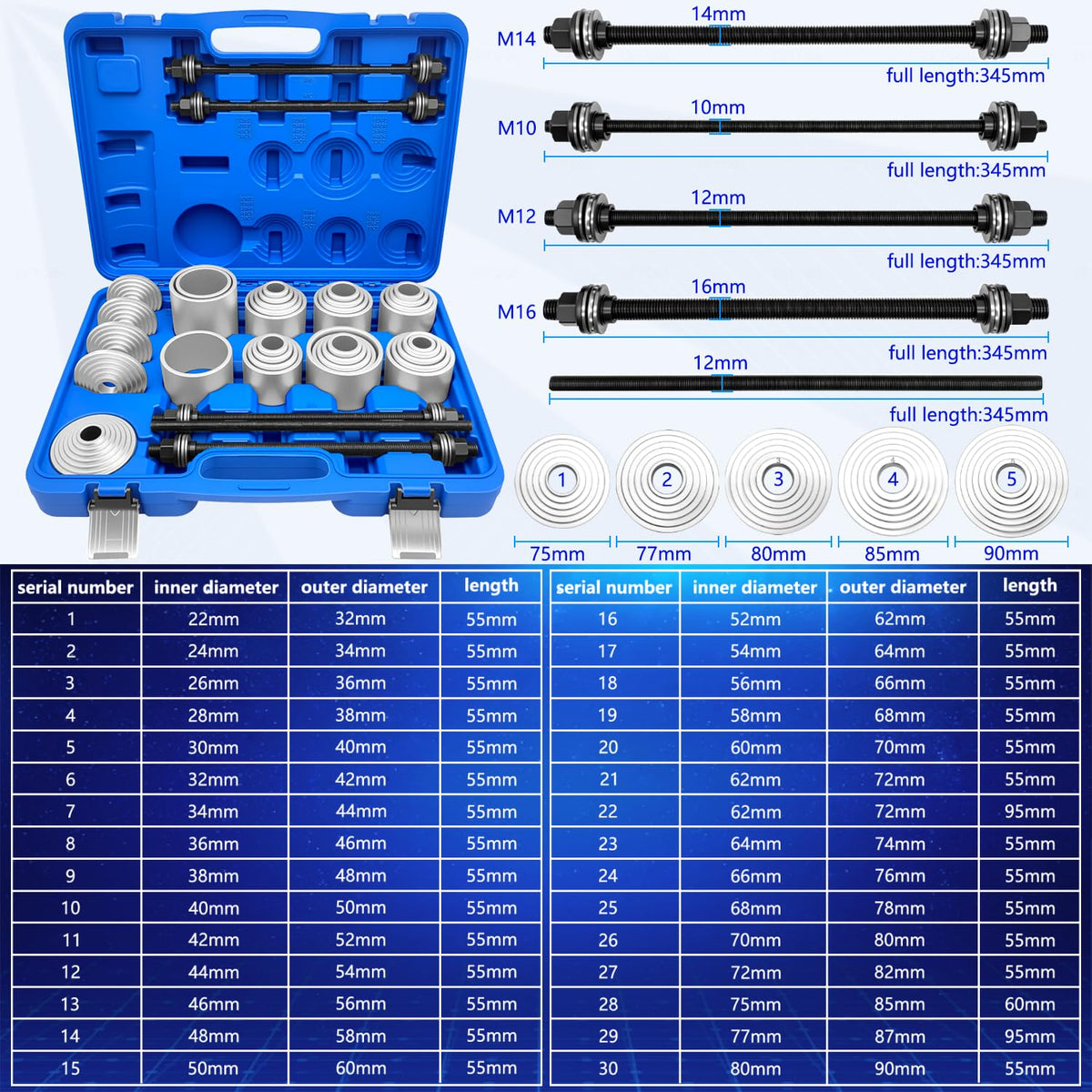 ZKTOOL arranged sleeves and spindles displaying size range and organization benefit