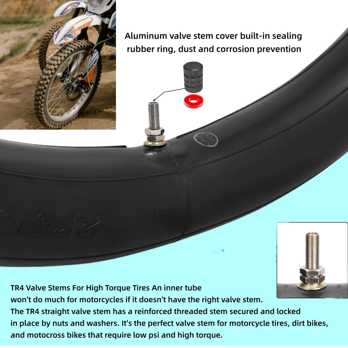 ZLGouES tube size comparison with ruler showing fit for 2.75–3.00 inch tires
