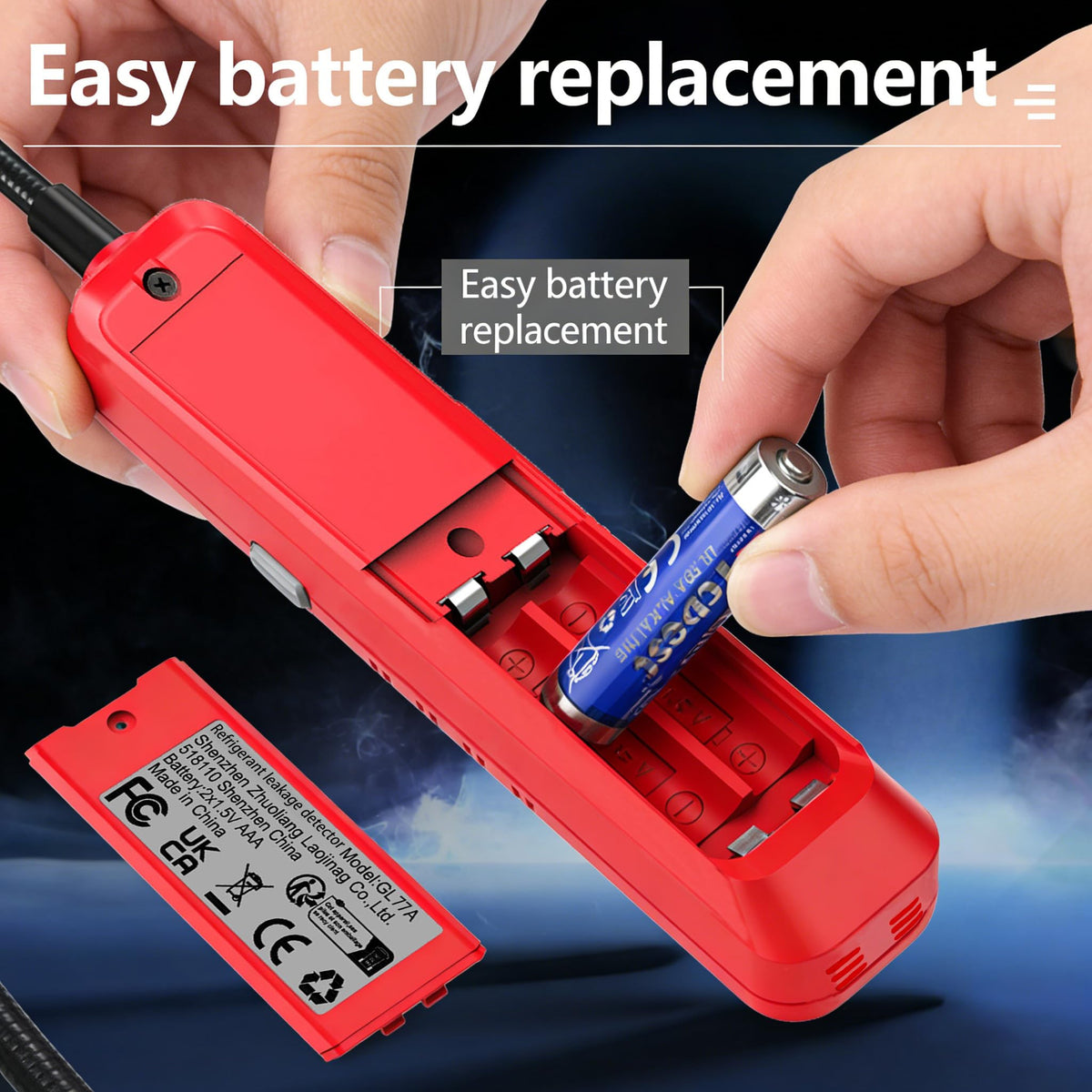 ZLLJYBLG GL77A probe bent 180° accessing tight HVAC joints to locate leaks quickly