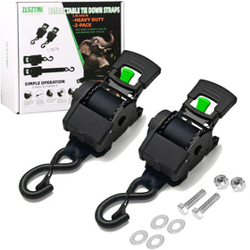 ZLSZTMI front view of 2-pack retractable boat tie down straps showing compact housing and benefits