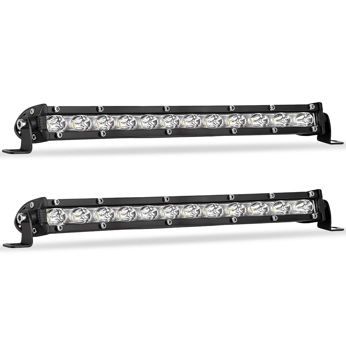 Zmoon front view of two 12-inch LED bars showing bright output and compact design benefit visibility