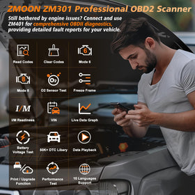 Zmoon ZM301 16-pin OBD2 connector view for easy vehicle plug-in